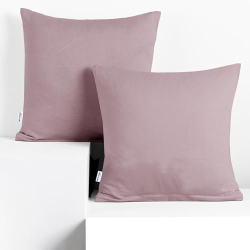 DecoKing 2 Kissenbezüge 50x50 cm Jersey 100% gekämmte Baumwolle Reißverschluss Erikafarben Amber