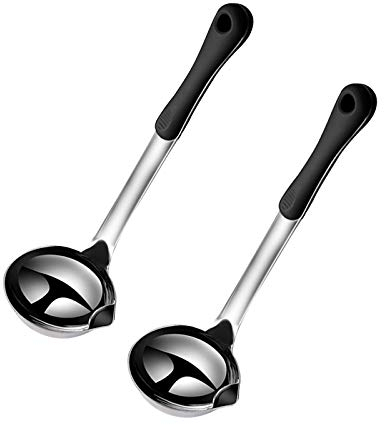 Sugarchef Sauciere mit Anti-Verbrühungs-Griff, Edelstahl-Fettabscheider, Suppenlöffel, Schöpfkelle zum Kochen, 2 Stück