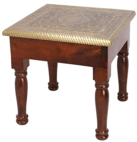 GURU SHOP Minitisch, Beistelltisch, Blumenbank mit Messingdekoration - Modell 102, Braun, Holz, 30x30x30 cm, Kaffeetische & Bodentische