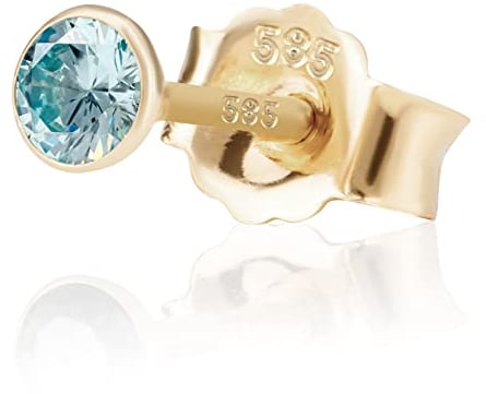 NKlaus Einzel 3,0mm 585 Gelb Gold 14 Karat Ohrstecker Kristall Zirkonia Aquamarin Butterfly Verschluss Damen Mädchen 11009