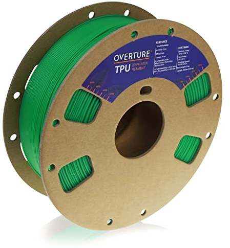 OVERTURE TPU Filament 1.75 mm, Flexible TPU Rolle Weiches 3D-Drucker Filament, 95A 1kg Spule (2.2 lbs), Maßgenauigkeit +/- 0,02 mm (Grün)