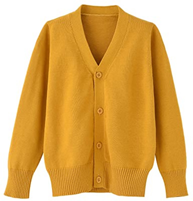 BUNIDUCKLING Mädchen Langarm Strickjacke mit Knöpfen - Baumwolle - V-Ausschnitt Kinder Cardigan Schuluniform 90-160