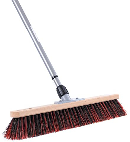 BawiTec Arengabesen mit Teleskopstiel, 60cm Breit/Lang, Arenga-Mix-Borsten für feinen und groben Schmutz, mit Metallstiel Teleskopstiel Stiel verstellbar, Besen Straßenbesen für draussen