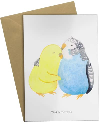 Mr. & Mrs. Panda Grußkarte Wellensittich Liebe - Geschenk, Trauerkarte, verknallt, Ostern, Kuscheln, Umarmen, Frau, Vertrauen, Einladungskarte, Freundin, Vögel, Hochzeit