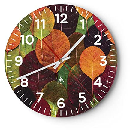 Modern Wanduhr Herbst Blätter Grafiken 30x30cm Rund Klein Wand Uhr Glas Analog Zimmeruhren Küche Büro Wohnzimmer Glasuhr Wall Clock Dekoration Design Wanddekoration Küchenuhr C4AR30x30-4635