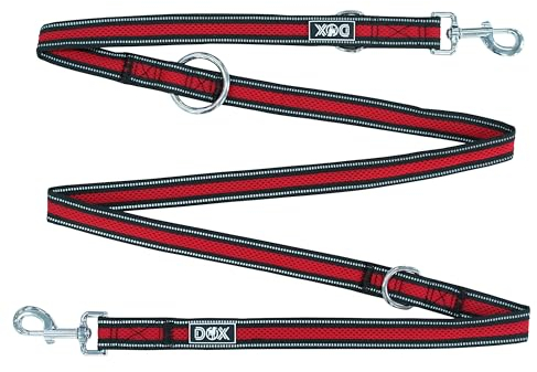 DDOXX Reflektierende Leine für Hunde, mit Air-Mesh - 2m, 3-Fach verstellbar, bissfest - Hundeführleine für alle Hundegrößen - S (Rot) - 1,5 x 200 cm