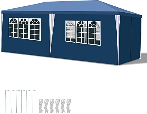 Joparri Garten pavillon 3x6m Gartenpavillon mit 6 Seitenwänden und Fenstern Stabil UV-Schutz Wasserdicht Party Pavillon Faltbar Gartenzelt Partyzelt, für Freien, Garten, Party, Hochzeit, Blau