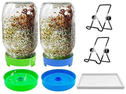 Ximan Keimglas-Kit,Seed Starter Tablett Sprouter Mason Jars mit Siebdeckeln - Sprossen-Zuchtset zum Essen, Luzerne, Mungobohnen, Brokkolisprossen-Zuchtset für den Innenbereich