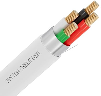 SYSTON 18/4 Fire Security Burglar Station Sound Alarm Control Cable Wire,18 AWG 4 Conductors Plenum-Rated CMP/CL3P Shielded 100% Copper Stranded,UV Resistant RoHS for Low Voltage Applications Use