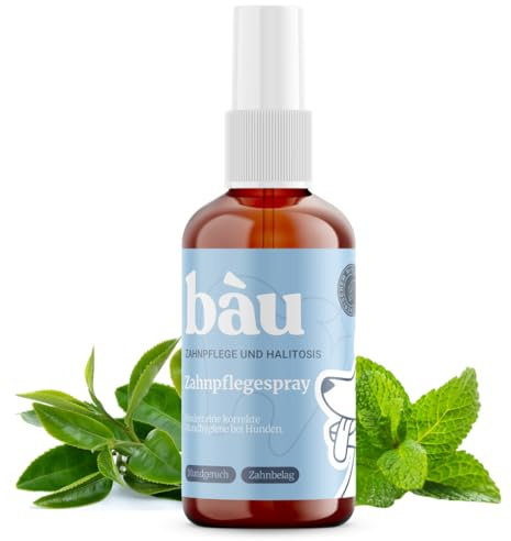 Bàu Dentifricio Spray per Cani, Pulizia Denti Cane Profonda, Spray Alito Cane Sgradevole, Previene Tartaro, Dentifricio per Cani Arricchito con Menta ed estratti di Tè Verde - 100 ml