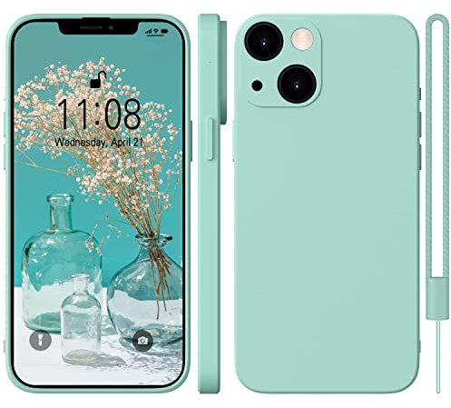 WXX iPhone 13 Silicone Case, Hany Case iPhone 13 Thin Slim with Microfibre, Scratch-Resistant All-Round Protection Case for iPhone 13 6.1 Inch 2021 Mint Green