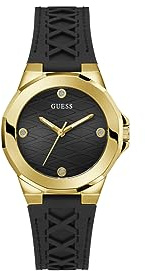 GUESS Analoge Quarzuhr für Damen mit Edelstahlarmband GW0599L2, goldfarben, Streifen