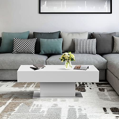 ML-Design Couchtisch mit 2 Staufächern unter Schiebeplatte, Weiß, 110 x 60 x 40 cm, Moderne Wohnzimmertisch mit 2 Stauräume, Beistelltisch mit Truhefunktion, Sofatisch mit aufziehbare Tischplatte