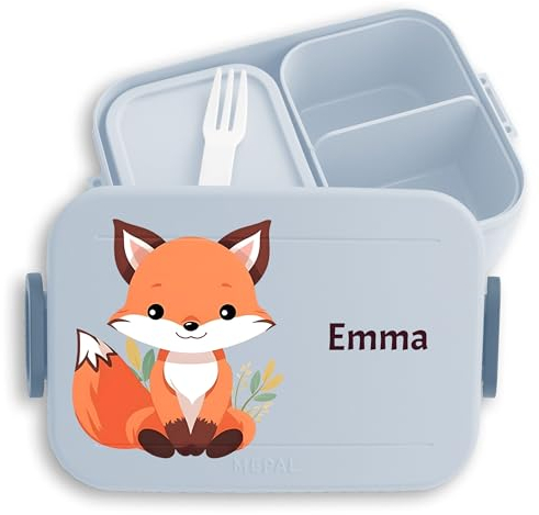 Kinder Bento Box Midi für Mepal Bentobox - Brotbox süßer Fuchs Lunchbox Wildtiere Vesperdose Raubtier I - 900 ml - Hellblau - brotbüchse krippe brotdose fuchsmotiv name jausenbox pausenbox