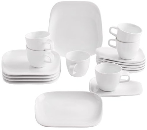 KAHLA 150407A90015C Elixyr Kaffeeservice 18tlg. | eckiges Geschirrset für 6 Personen aus Porzellan