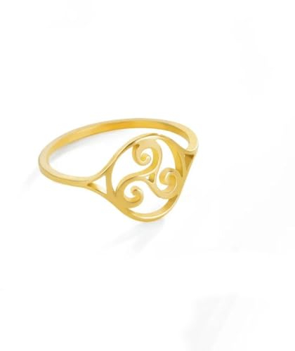 Gu Feng Triskele Triskelion Ring Edelstahl Dreifache Spirale Amulett Fingerringe Vintage Schmuck Geburtstagsgeschenk für Frauen