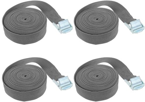 2 m x 25 mm Sangles d'Arrimage, 4Pcs Réglables Sangle à Cliquet avec Boucle en Alliage de Zinc pour Bagages, Camionnettes, Camions, Moto (Gris)