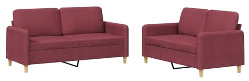 vidaXL Sofagarnitur 2-TLG., Sessel Couch mit Kissen, Sofa Wohnzimmersofa mit Armlehnen, Couchgarnitur Designsofa Sitzmöbel Polstermöbel, Weinrot Stoff