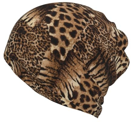 WURTON Beanie-Mütze mit wildem Leopardenmuster, Baggy Beanie, multifunktional, Chemo-Totenkopfmütze, Kopfbedeckung, Turban, Leopardenmuster, Einheitsgr��e