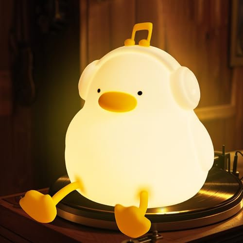 Enten Nachtlicht, süße Entenlampe mit Kopfhörern, perfektes Silikon Nachtlicht für Schlafzimmer, Musikdekor mit dimmbarem Timer, wiederaufladbar Geschenk für Babys Mädchen zum Geburtstag Weihnachten