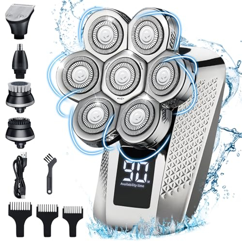 JoyGeek Glatzen Rasierer Herren, 7D Rasierer Herren Elektrisch für Männer, Wasserdichter Nass und Trocken Rasierer mit LED-Anzeige Rotary Kopfrasierer Glatze, Geschenk für Männer
