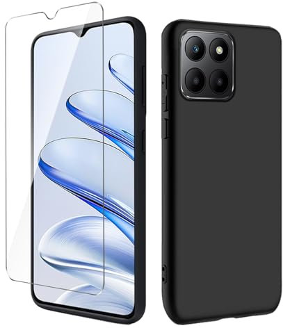LYZXMY case for Honor 70 Lite/Honor X8 5G / Honor X6 Black mobile phone case + 1 pieces tempered glass protective film, case soft silicone TPU protective cover