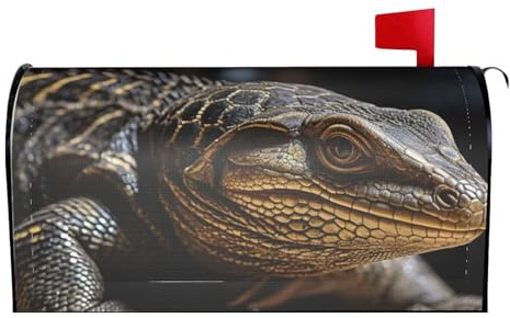 Spring Mailbox Covers Monitor Lizard on Pedestal Mailbox Covers Magnetic Standard Size 25.5x21 in Waterproof Mailbox Wraps Post Letter Box Cover for Garden Home Yard Outside