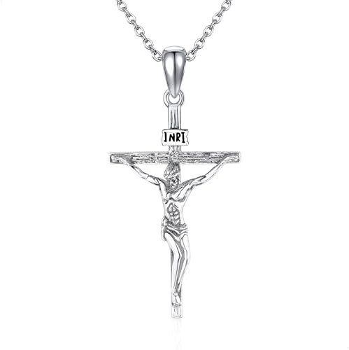 Kruzifix Kette 925 Sterling Silber Jesus Kreuz Halskette Katholisch Kruzifix Anhänger Halsketten Religiöser Jesus Schmuck Christlicher Schutz Geburtstag Geschenke für Damen Frauen Männer Mädchen