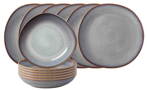 like. by Villeroy & Boch Lave Beige Tafel-Set 12-teilig, Tafelservice aus Speisetellern (28 cm) und Suppenschalen (21 cm) für 6 Personen, Steingut, Beige