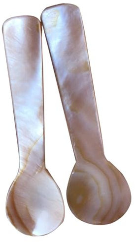 Kaviarlöffel, 2 Stück, Perlmuttlöffel, 8,9 cm, kleine Servierlöffel für Gläser, kleine Löffel mit rundem Griff zum Servieren von Kaviar-Eiern, Kaviarlöffel, Perlmutt, Perlmuttlöffel, Servierlöffel S