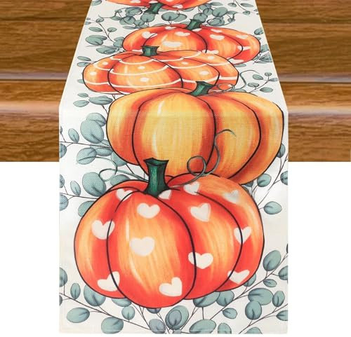 Aitsite Herbst Tischläufer, Küche Tisch Dekoration, Kürbisse Tischläufer Halloween Tischläufer Herbst Tischtuch Kürbis Tafelaufsatz Herbst Dekorationen Halloween 40 x 180 cm (Yellow Pumpkin)
