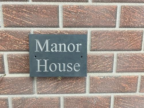 Custom Slate House Sign 20x15cm - Personalized Hand-Engraved Name & Number Plaque, Durable Outdoor Use, Not Lasered