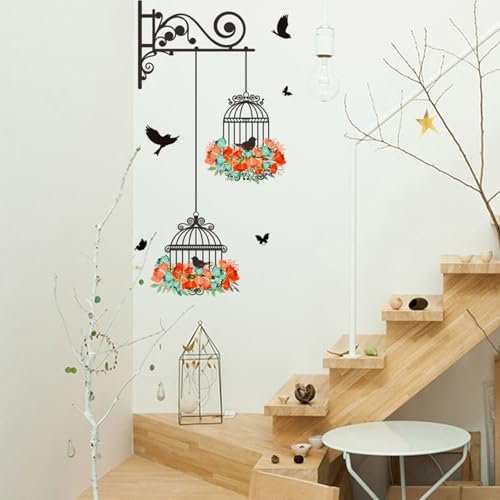 astylishome Wandaufkleber Kinderzimmer Wandtattoo Garten Blumen Vögel Schmetterlinge Blume Wandsticker Babyzimmer Kinderzimmer Schlafzimmer Wanddeko 0220