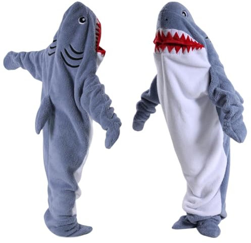 Piashow Hai Kostüm Hai Decke zum Anziehen- Shark Hoodie aus Superweichem Baumwolle, Hai Kostüm für Erwachsene Kinder, Hai Schlafsack, Shark Onesie für Cosplay (Hellblau, 220CM (Höhe:185-200cm))