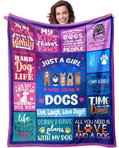 Dog Themed Blanket Gifts for Dog Girls Just a Girl Who Loves Dogs 40 X 50 Soft Throw Blanket Christmas Birthday Present for Dogs Lovers
