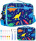OffiEase Lonchera para niños, niñas, niños, escuela, preescolar, jardín de infantes, dinosaurio, bonita lonchera aislada, reutilizable, cubo de 5.3 L con tenedor, cuchara, palillos de alimentos para