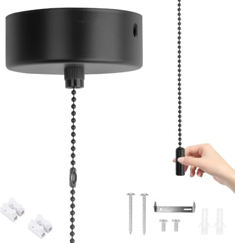 WDKXCN Pull Cord Light Switch Bathroom, 150cm Black Pull Cord Light Switch, Bathroom Pull Cord Ceiling Switch, Shower Pull Cord, Bathroom Light Pull Cord for Bathroom Chandeliers Accessories