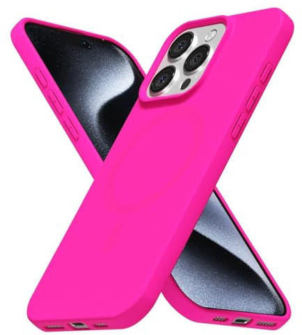 LoeoeL for iPhone 15 Pro Case Silicone Mag Safe, Compatible with Magsafe Ultra Slim Thin Magnetic Phone Case for Women Girls, Soft Rubber Gel Matte TPU Solid Color Minimalist Cover, Hot Pink