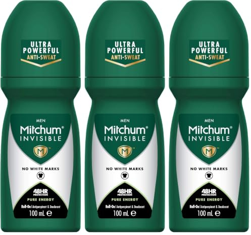 Mitchum Invisible Men 48HR Protection Roll On Anti-Perspirant & Deodorant, No White Marks, Alcohol Free, Pure Energy 100 ml 7246640000 (Pack of 3)