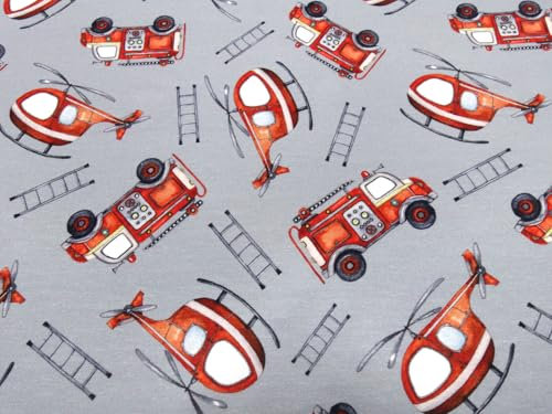 Stoff Baumwoll-jersey Feuerwehr Hubschrauber Ab 50cm x150cm Kinder Nähen Stoffe