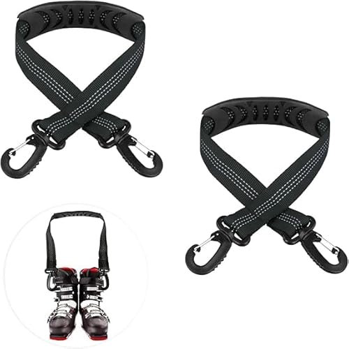 2 PCS Sangle de Ski, 52.5 CM Sangle Porte Ski Réglable, Sangle de Transport de Ski Hiver Portable, avec Patin Antidérapant et Boucles À Double Extrémité, Accessoires de Ski, Noir
