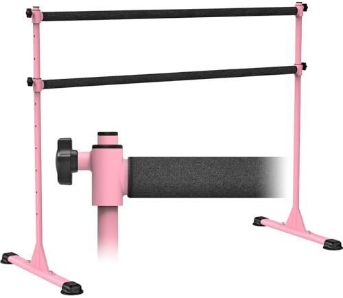 Dolibest Ballettstange Freistehend 10 Höhenverstellbar Tragbar Tanzstange | Tragbar Mobile,10 Höhenverstellbare 28-120cm,Kinder Erwachsene Mädchen,Yoga Dehn Balance,Doppelstange,159kg,Perfekt Geschenk