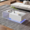 KAZZIO Hochglanz-weißer Couchtisch 100x50x32cm - mit Glasplatte und Schubladen, Kratzfest, mit 1 Schublade, mit LED-Beleuchtung, moderner Stil (Weiß)