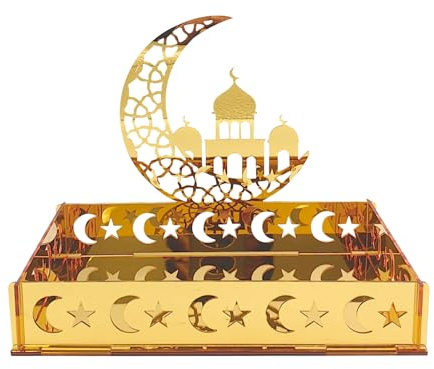 Plateau de service pour l'Aïd, plateau de service en acrylique avec miroir pour table de l'Aïd, Mubaraks, plateau à dessert lune et château pour tables de l'Aïd, décoration de table du Ramadan