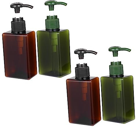 CRILSTYLEO 4Pièces Lot de Flacons Vides Plastique avec Distributeur à Pompe pour Lotion Shampooing et Gel Douche Rechargeables et Design Pratique pour Salle de Bain