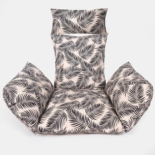 OHS Egg Chair Cushion, Rattan Hanging Swing Chair with Headrest Leaf Print Soft Thick Padded Hanging Basket Chair Cushion For Garden Indoor/Outdoor Use, Monochrome