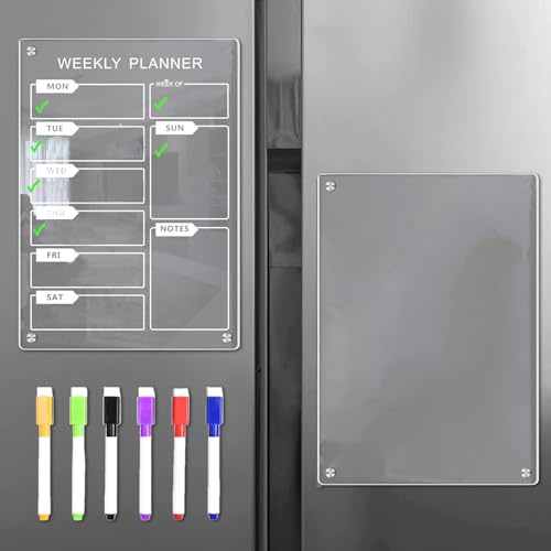 WOUYTPE 2 Piezas Pizarra Magnetica Nevera Transparente A4, Planificador de Refrigerador Acrílico, Pizarra Nevera Magnetica, Apto para Anotar Tareas Pendientes, Listas de la Compra