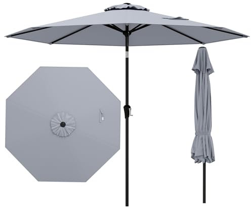 COSTWAY Parasol de Jardin Exterieur Ø 270 cm, Parasol Plage Solaire UFP 30+, Inclinaison et Manivelle, Toit Ventilé, Goupille de Sécurité, 8 Baleines, Parasol Balcon pour Jardin Piscine Plage (Gris)