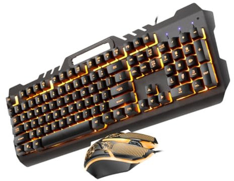 Tofficu Conjunto de Teclado y Ratón Retroiluminado USB para Juegos Mecánico Compatible Pc Diseño