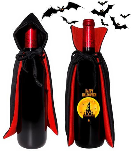 Lurmivex 2pcs Halloween Wine Bottle Covers, Vampire Cape & Cloak Design, Premium Fabric Spooky Wine Accessories for Home Decor, Halloween Decorations for Home & Party, Halloween Gifts